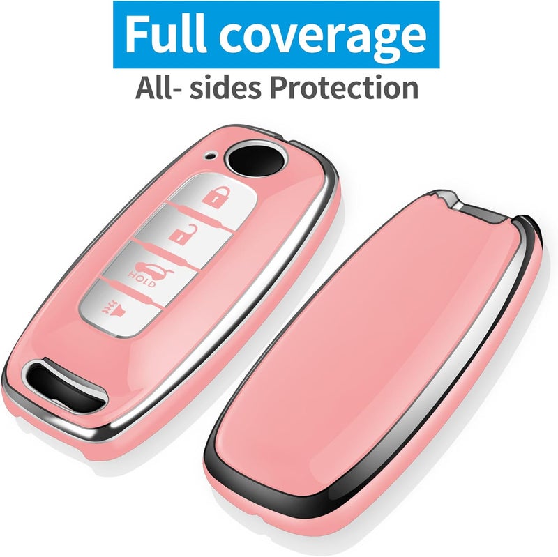 Tukellen for Nissan Key Fob Cover, Premium TPU Plated Case for 2023-2025 Pathfinder Rogue Ariya Versa Kicks Sentra Armada Murano Smart Remote Key Protector (Chalk Pink, 4 Buttons-B) - Image 3